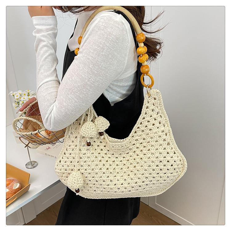 IELGY Hollow Large-Capacity Woven Tote Bag All-Match Underarm Bag Vacation Style Beach Bag