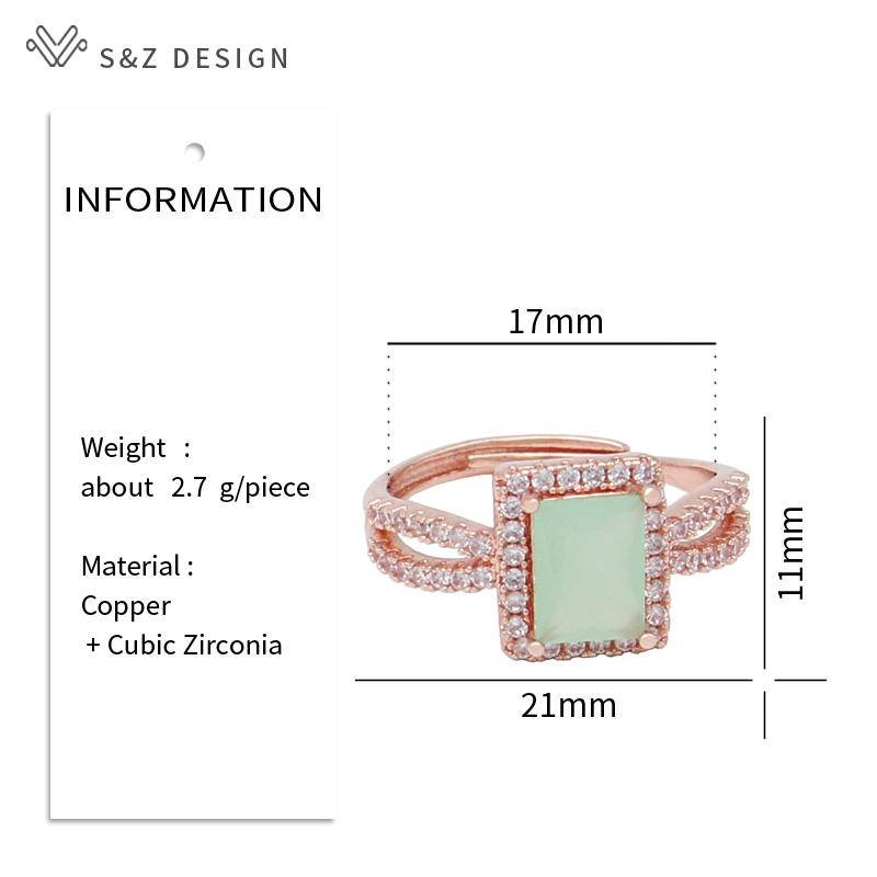 Trendy Luxury Rectangle Crystal Resizable Rings For Women Wedding Party Fashion Rose Gold Color Cubic Zirconia Jewelry Gift