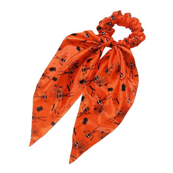 Comfortable Fabric Hair Elastics Halloween Ties for Women Girls, Spooky Spider Web Skeleton Bat Non-damaging Bands Pumpkin Scrunchies, Pleated