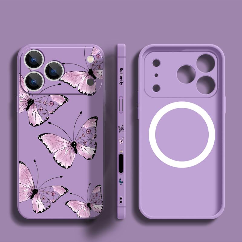 For iPhone 17 Pro Max Case INS Colorful Butterfly Flowers Pattern Magnetic For Magsafe Soft Cover For iPhone 16 15 14 13 Pro Max 17E 16E