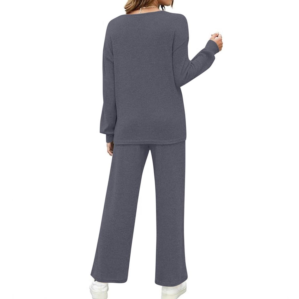 Women's Color Knit Loungewear Set Casual Relaxed Two-Piece Outfit