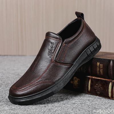 2025 Herbst neue Lederschuhe Herren rein schwarze Freizeitschuhe Slipper Schuhe weiche Sohle rutschfest Papa Fahrschuhe