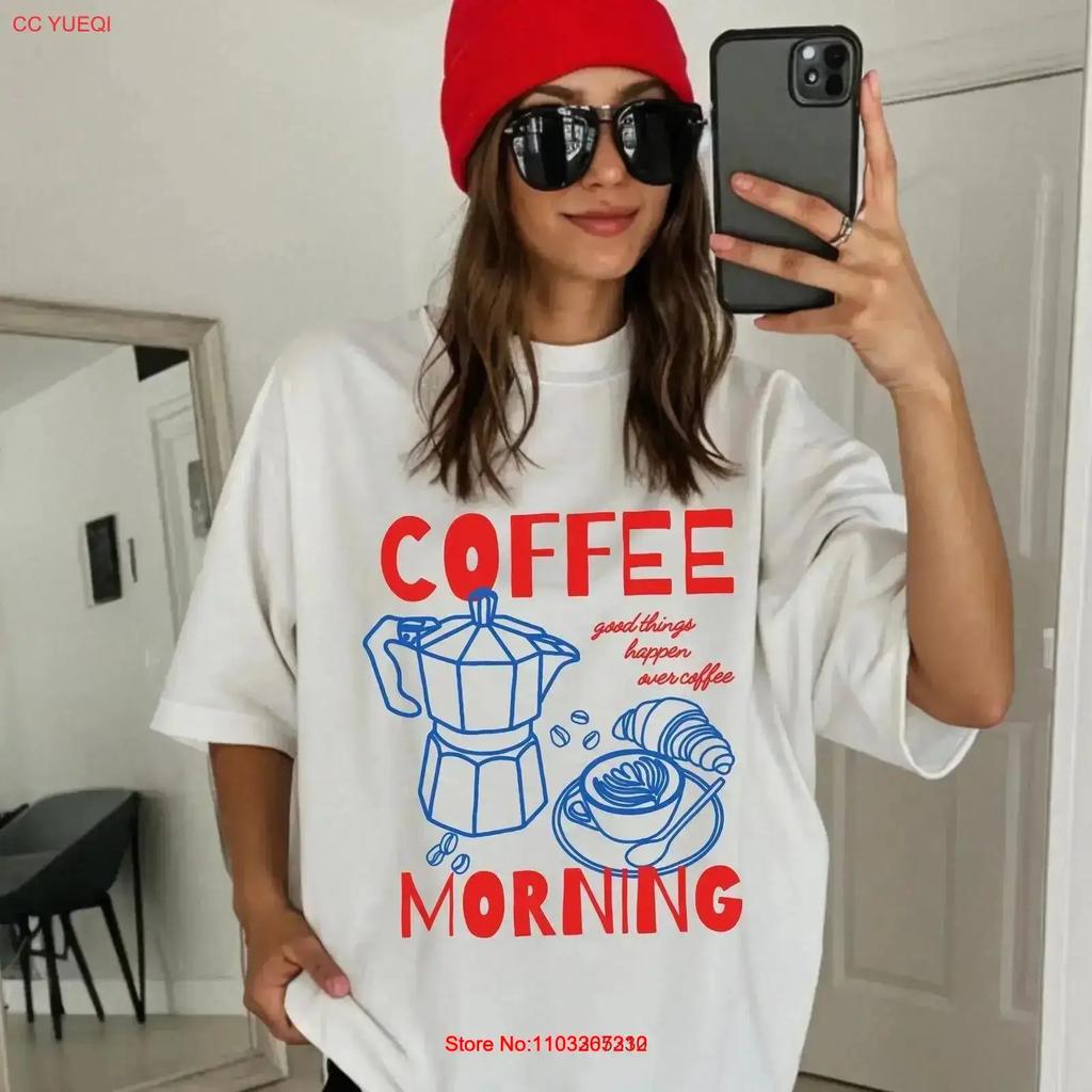 Coffee Morning T Shirt Retro Club Croissant Foodie Trendy Lover Plus Sizing Vintage Stylish Stretched Designer Clothes