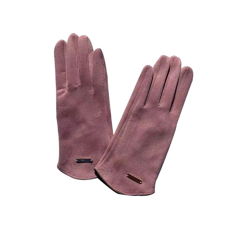 Suede Thermal Gloves Fleece Thickened Driving Gloves Outdoor Sports Touch Screen Split-Finger Gloves Women
