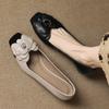 Fashion Elegant Flower Decoration Low Heel Shoes for Women Fashion Square Toe Wedge Designer Shoes Comfortable Soft Leather Casual Shoes