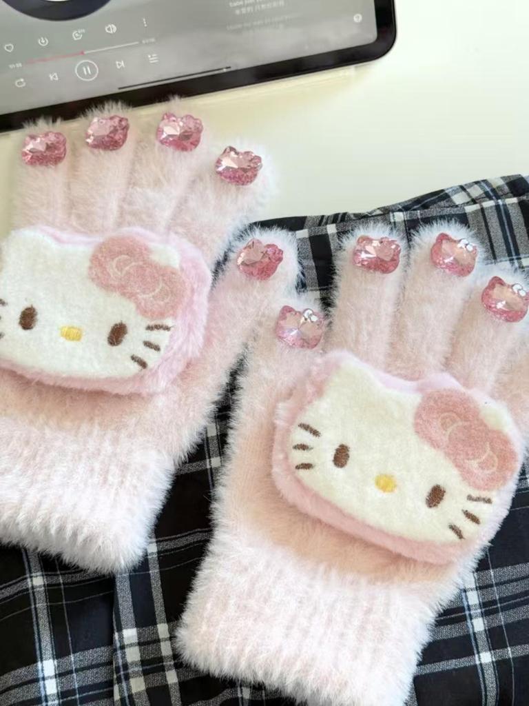 Cute Kitty Winter Warm Plush Gloves for Girls