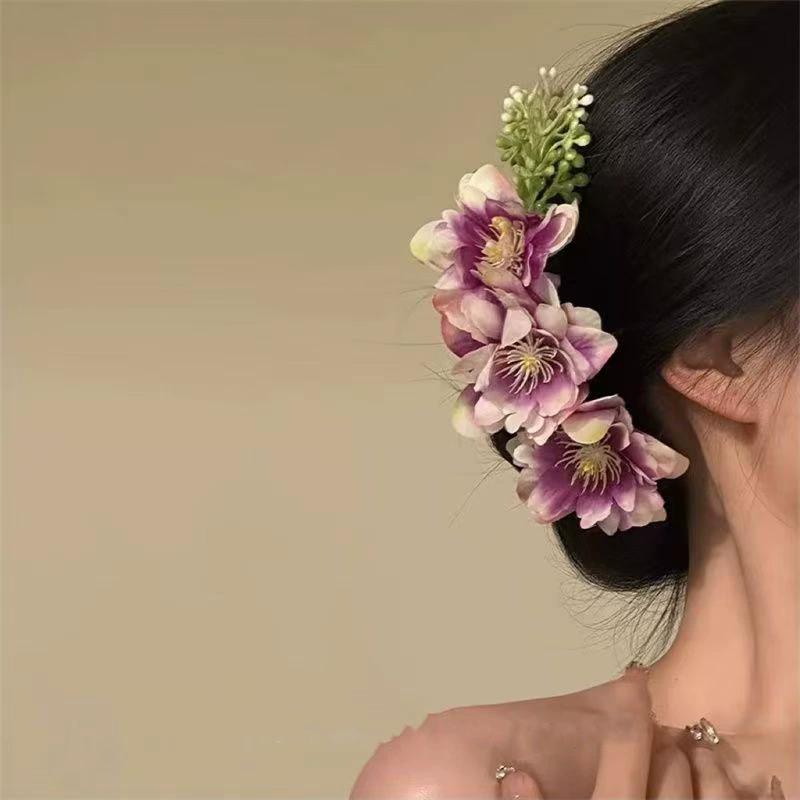 Sweet Brides Wedding Flower Hair Comb  Women Yellow pink Flower Hairpin Bridesmaid Headdress Hair Combs Girls Floral Hairclip