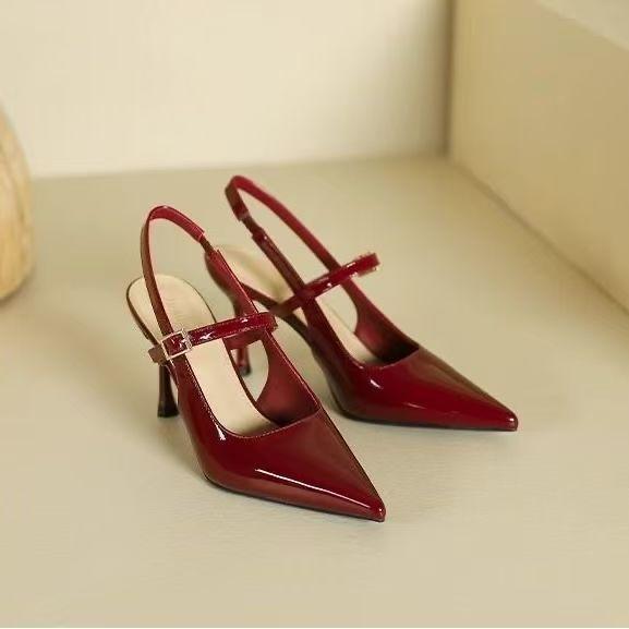 Temperament pointed high heels bag head sandals 2025 spring and autumn new French stiletto black fairy shoes single shoes