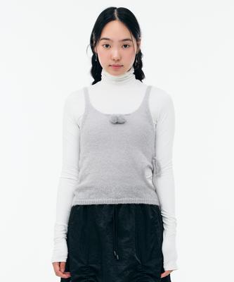 TUOMIO Cut-Out Ribbon Knit Tank [Light Gray]