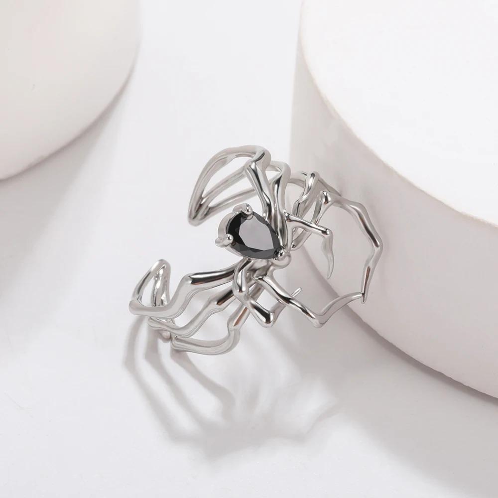 Retro Spider Rings for Women Men Sliver Color Opening Animal Ring Punk Gothic Y2K Jewelry Halloween Accessories Party Gift 2025