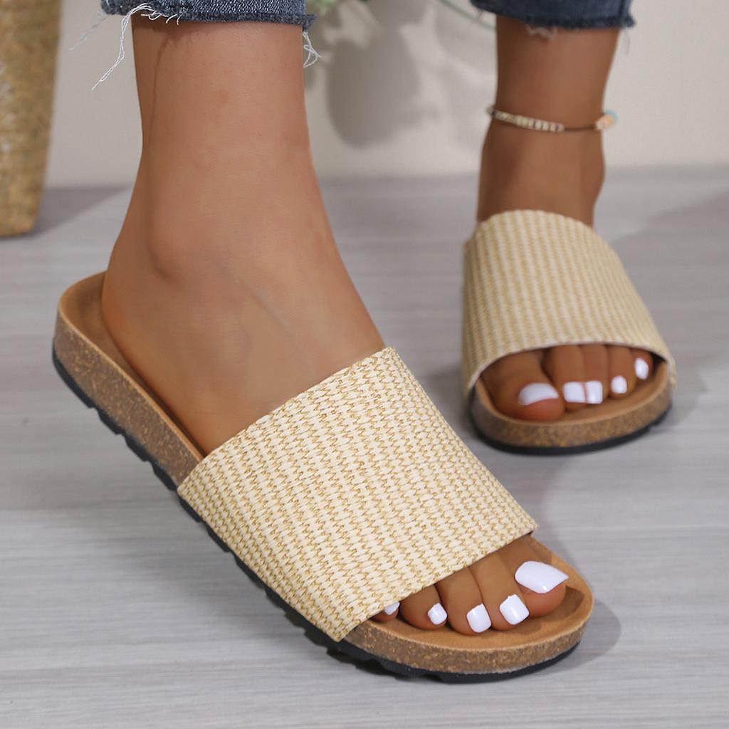 Women Flat Slide Sandals Lightweight Slip On Open Toe Casual Summer Footwear with Textured Strap and Cushioned Footbed for Indoor Outdoor Use