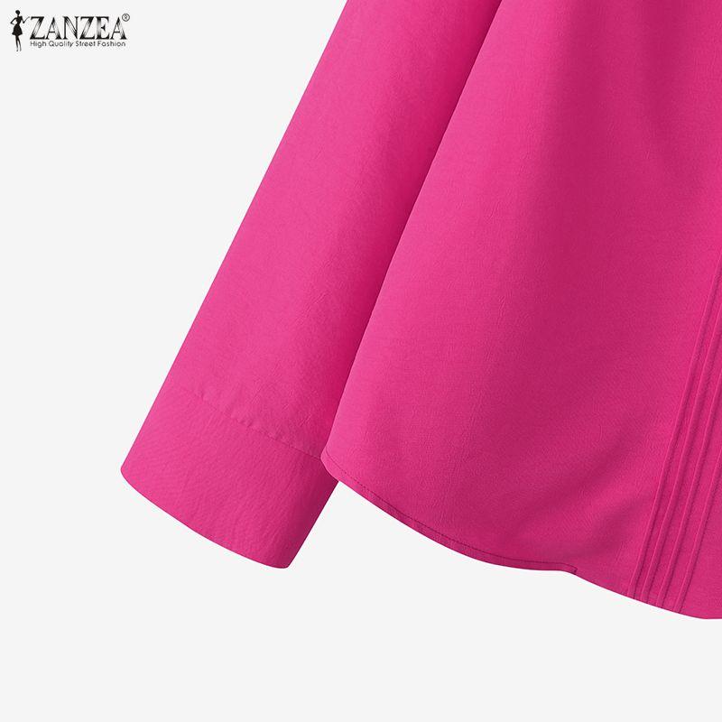 ZANZEA Damen Freizeit Rundhals Einfarbig 3/4 Ärmel Bluse