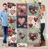 Vintage Floral Heart Rose Flannel Blanket Soft Throw Patchwork Style Cozy Bed Sofa Cover for Valentine Home Decor Blanket