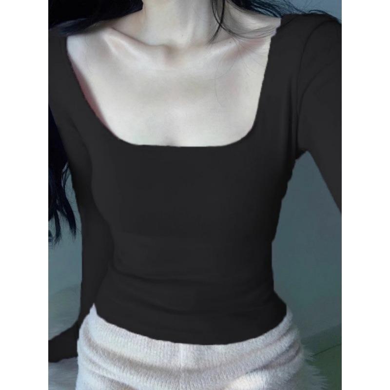 Spring Tight Spice Girl Style Bottoming Shirt Women's Solid Color Simple and Thin Long-sleeved Shirt with Basic Top