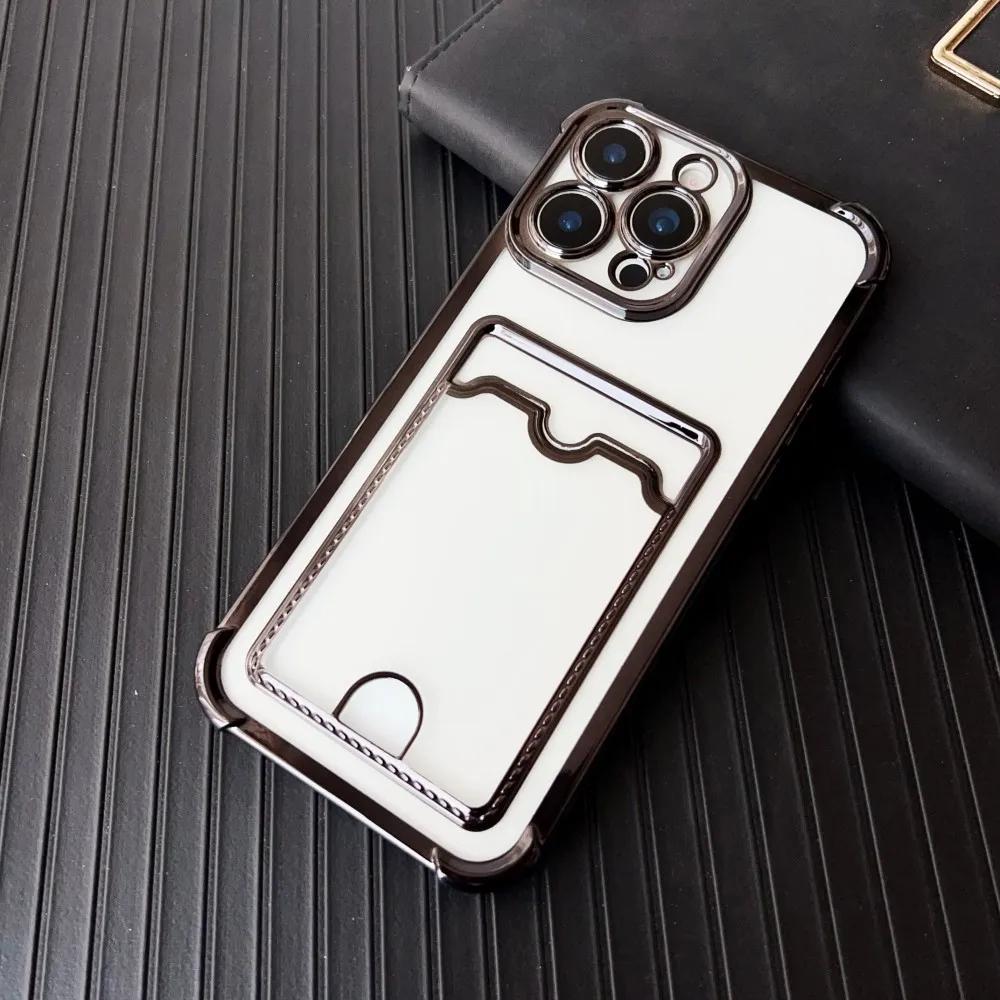 

Fashion Plating Clear Wallet Phone Case For iPhone 16e 16 15 14 13 12 11 Pro Max 7 8 Plus XS Max Shockproof Cover Card Holder For iPhone 16