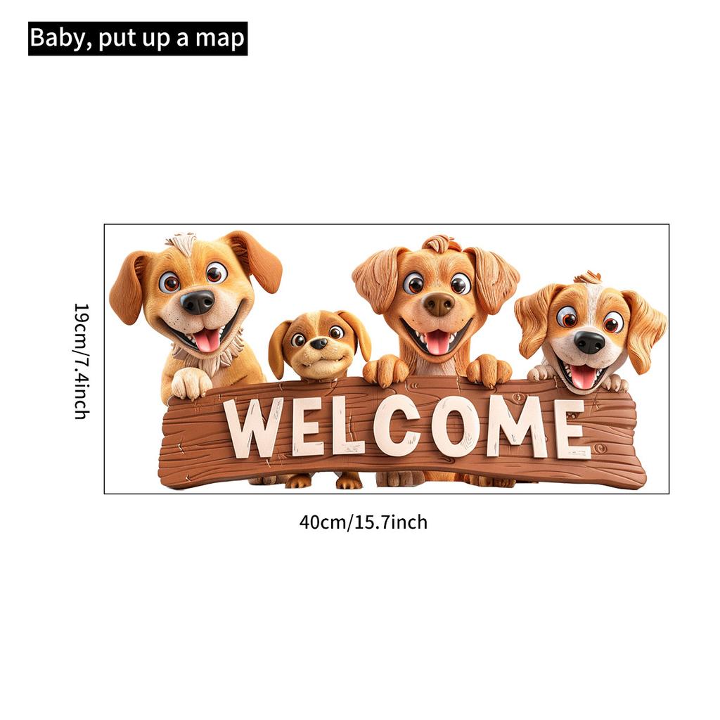 Cute Puppy Welcome English Slogan Self Adhesive Wall Door Sticker Home Decor