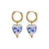 Blue & White Porcelain Heart Earrings - Stainless Steel, High-End Ceramic Series