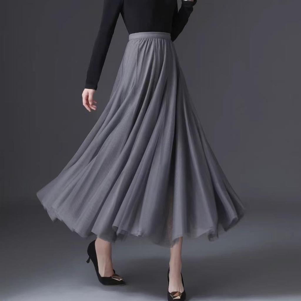 Women's 720° High Waist Pleated A-line Skirt - Mid-length, Mesh, Versatile for Dance or Casual Wear