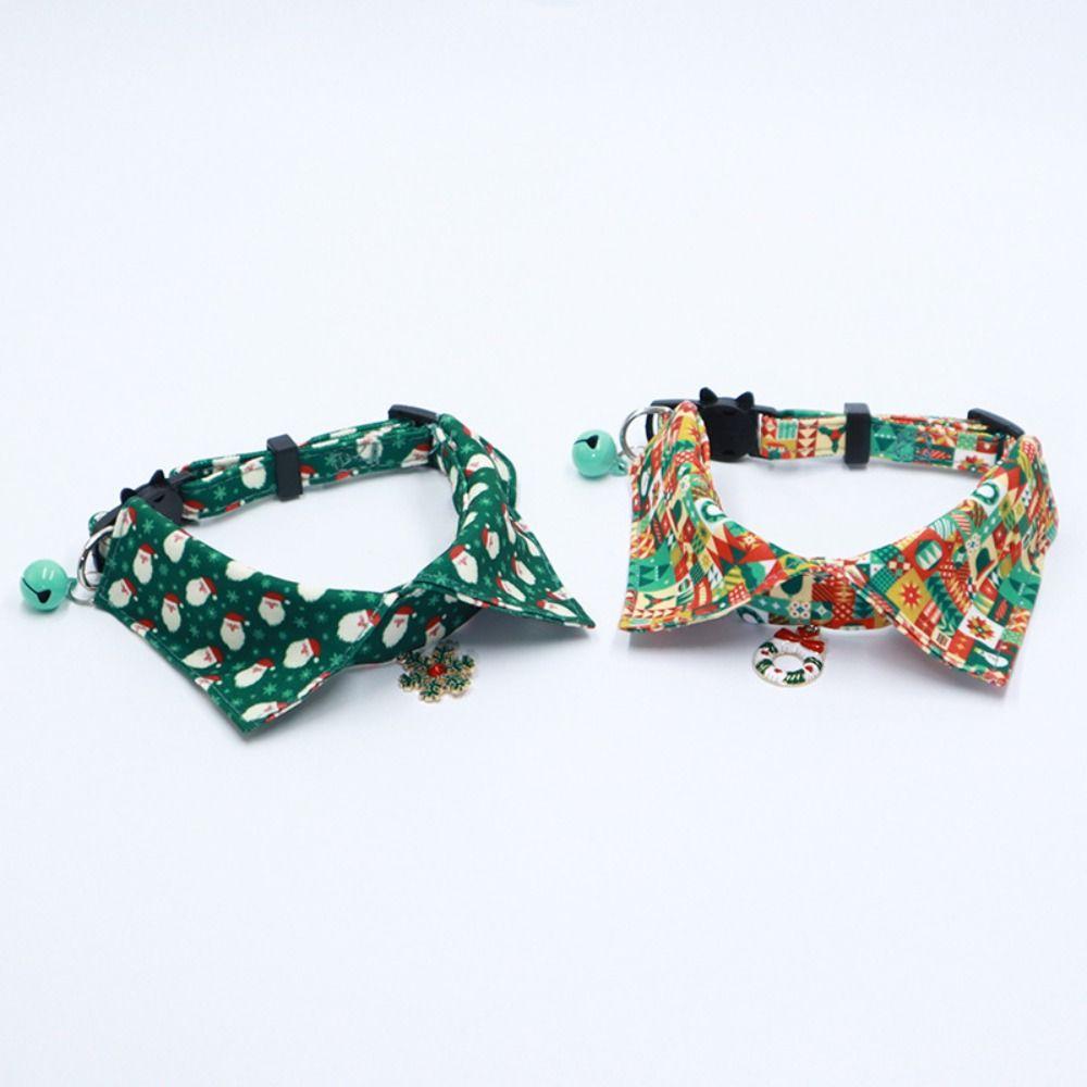 Cute Kitten Christmas Necklace with Bell Adjustable Kitten Bowties Collar Necklace Comfortable Fashion Kitten Saliva Towel