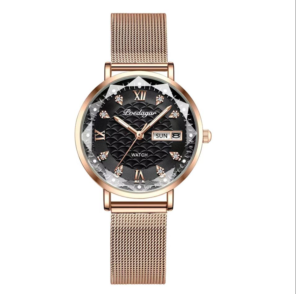 POEDAGAR Women Watch New Fashion Luxury Stainless Steel Wristwatch Bracelet Simple Rose Gold Waterproof Luminous Ladies Watches
