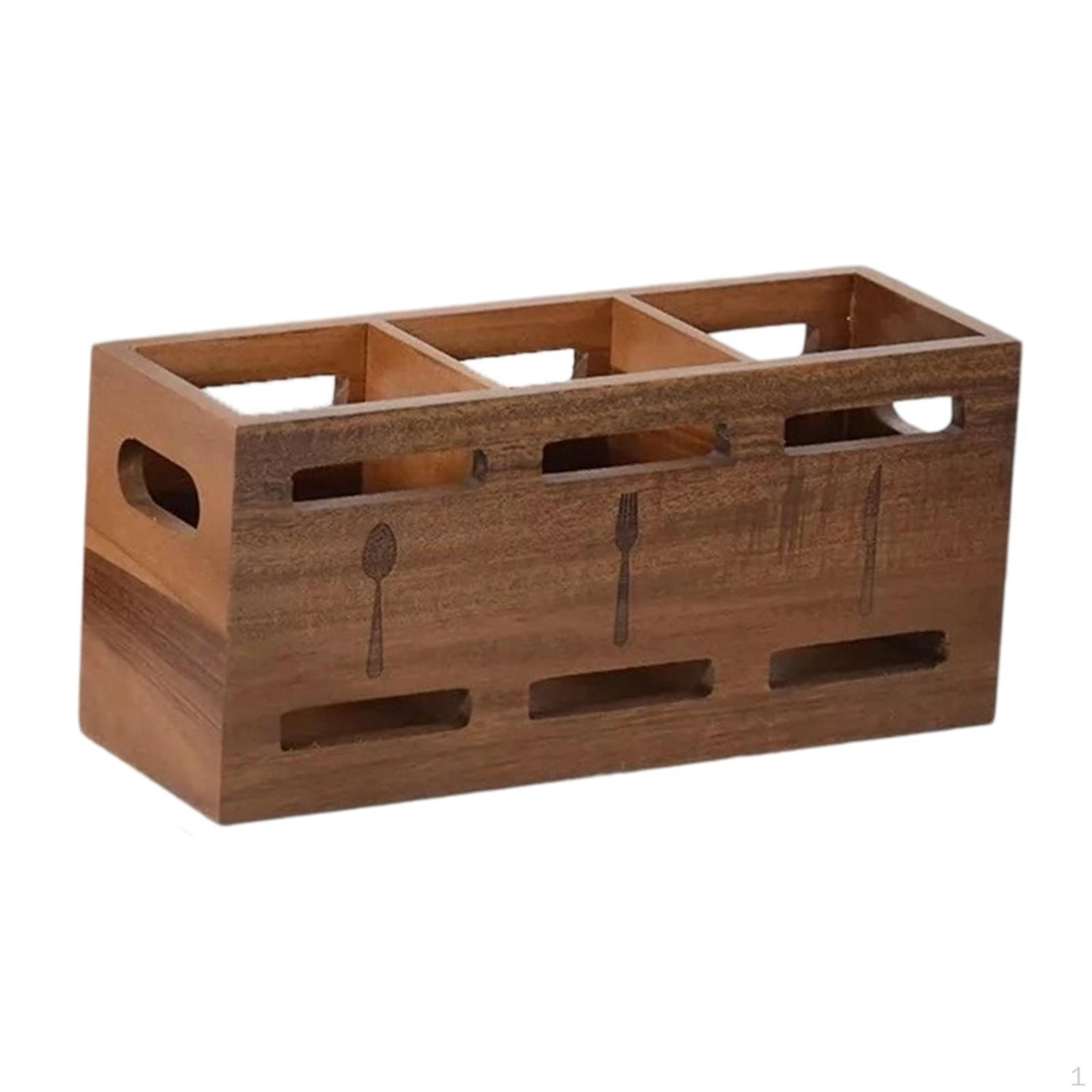 

Деревянный органайзер для столовых приборов, подставка-дисплей для столовых приборов с 3 отделениями, нескользящая подставка для кухонной утвари