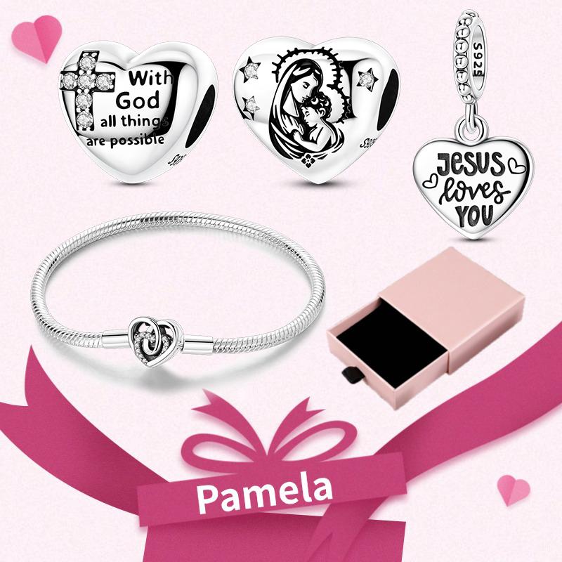 Pink Heart Charm Set 925 Original Silver Charms Bracelet With Gift Box For Women Wedding Anniversary Jewelry Gift 4pcs/lot