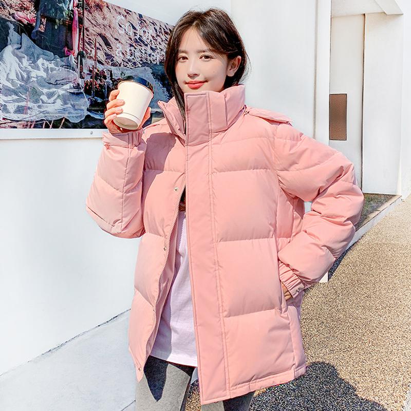 

Пуховик с капюшоном цвета конфеты женский зимний короткий новый модный белый утиный пух плюс размер S розовый