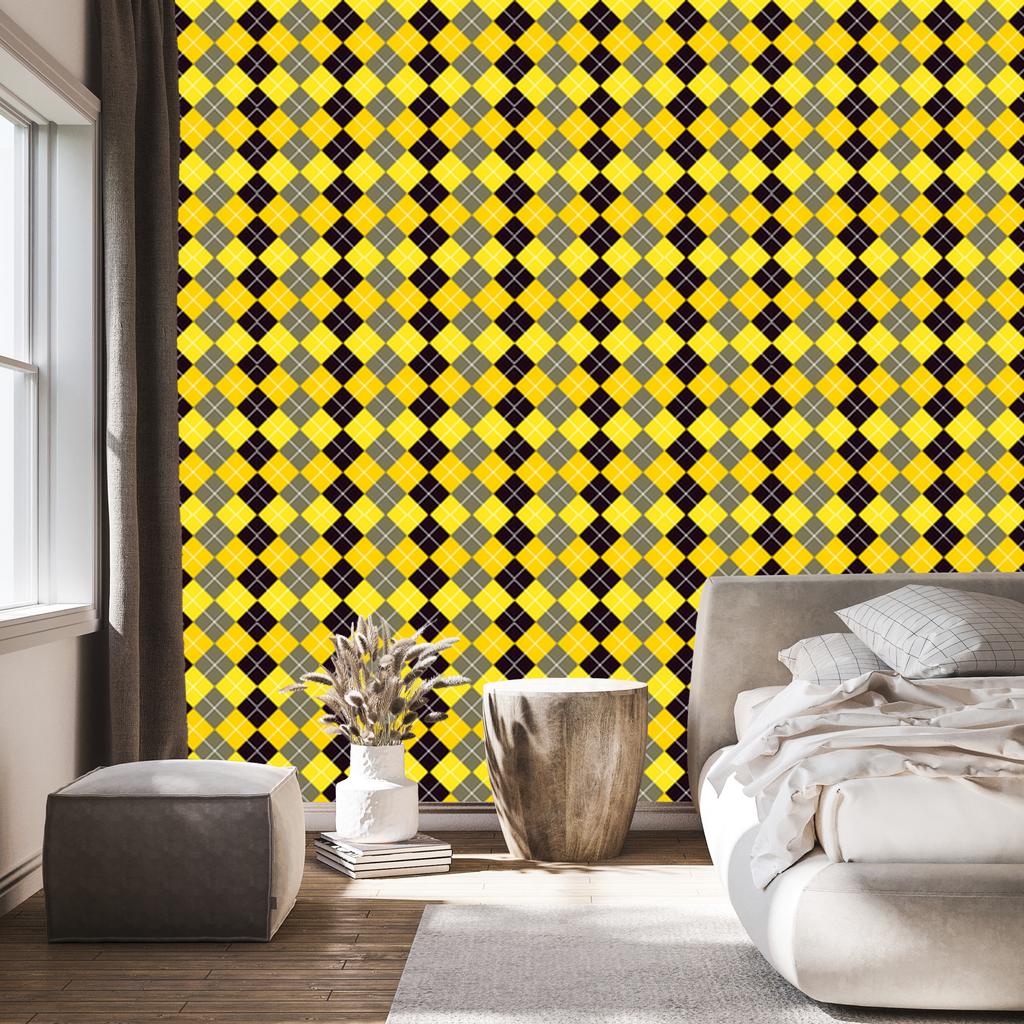 Yellow and brown checkered wallpaper for living room and bedroom 50x1000