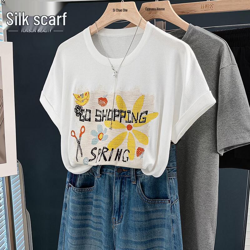 Sibaiche Women s Cartoon Print Short Sleeve Knit Top S