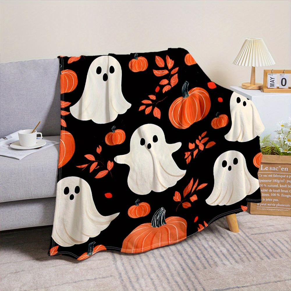 [Couverture d'Halloween Cosy] Couverture Flamboyante d'Halloween Douce et Chaude avec Motif Citrouille | Jeté Polyvalent Toutes Saisons pour Canapé