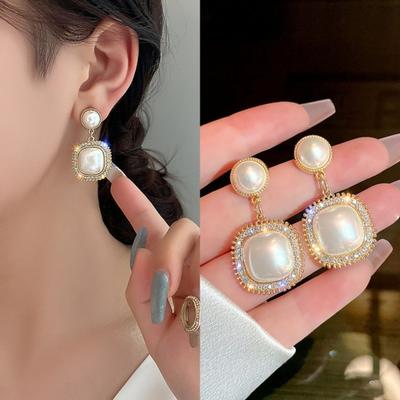 1 Pair Faux Pearl Earrings French Rhinestone Tassel Luxury Elegant Nonallergic Girls Dangle