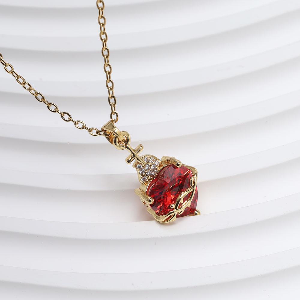 Luxury Pink Zircon Heart Necklace For Women Gothic Sword Go Through Love Choker Elegant Crystal Flower Necklaces Y2k Jewelry