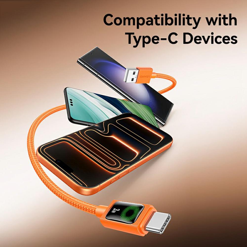 USAMS SJ772 U92 1.2m Type-C Cable 18W Fast Charging USB-A to USB-C Data Transfer Cord with LED Light