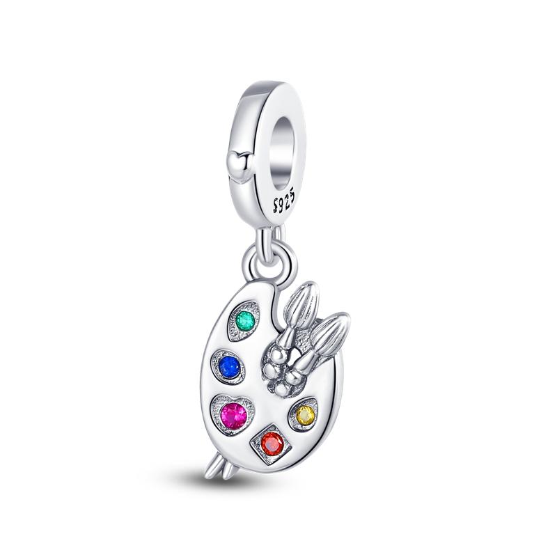 S925 Sterling Silver Artist Paint Palette Pendant Charms Beaded Fit Original  Necklace Bracelet Jewelry Fashion Women DIY