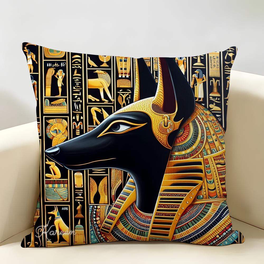Ancient Egyptian Cultural Elements Cushion Cover Natural Linen Organic Fabric DoubleSided Printing Room Sofa Decor Pillow Case
