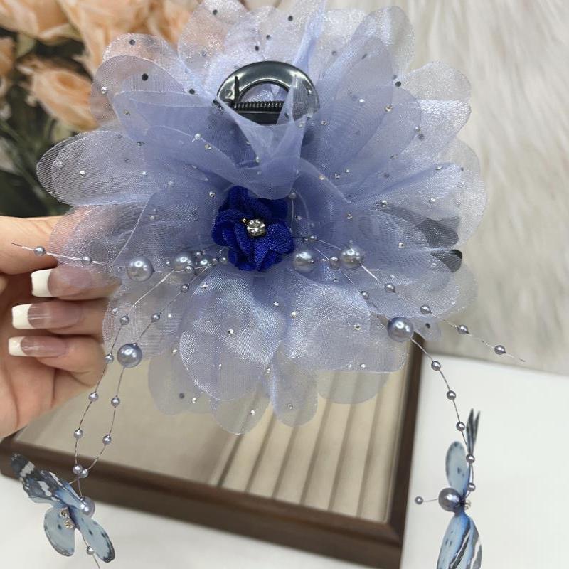 Fashion Elegant Mesh Flower Butterfly Tassel Hair Clip For Women Ponytail Shark Hairpins Headwear Hair Accessories