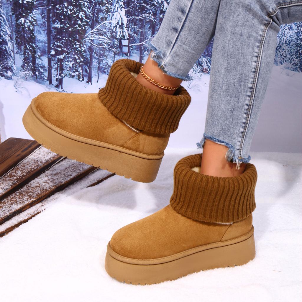 Außenhandel Koreanische Version von modischen Strickwoll-Baumwollstiefeln mit Umschlag, Baumwollschuhe, modische Schneestiefel Baumwollschuhe 2025 Angebot