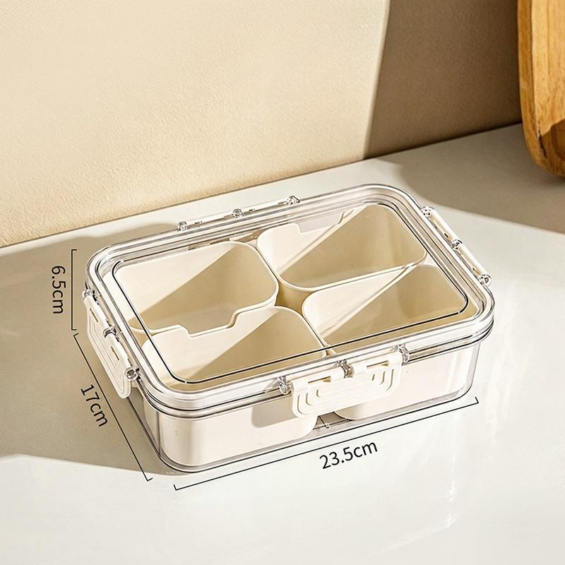 Portable Sectioned Snack Tray. Four-sided Snap-lock with a Sealed Lid. Suitable for Refrigerator and Kitchen Food Storage and Organization