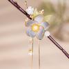 Exquisite Flower Hairpin Handmade Ink Orchid Lotus Tassel Hair Stick For Women Elegant Chinese Style Hanfu Hair Accessories