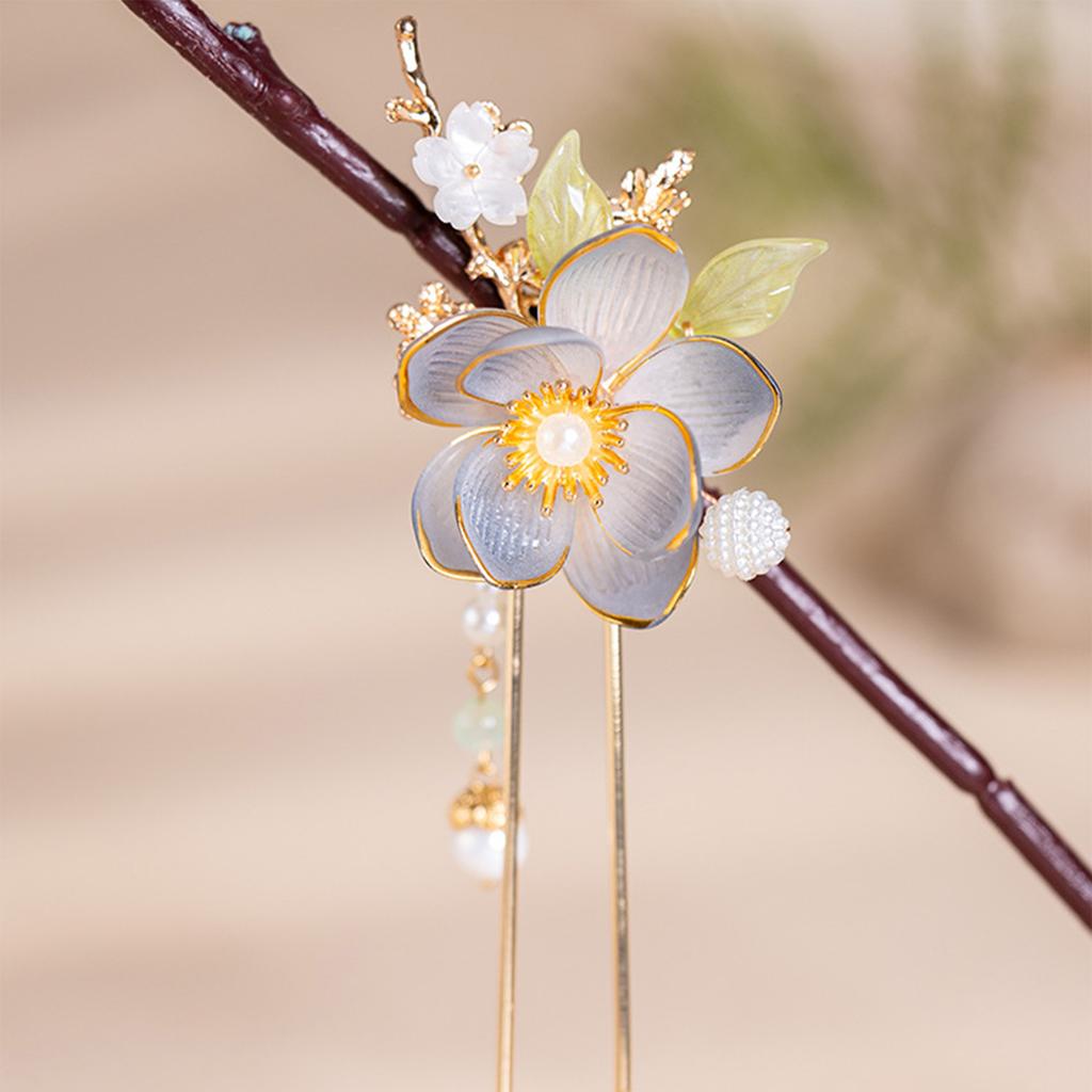 Exquisite Flower Hairpin Handmade Ink Orchid Lotus Tassel Hair Stick For Women Elegant Chinese Style Hanfu Hair Accessories