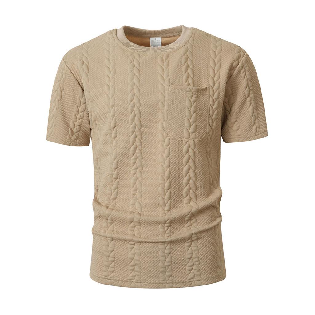 Men's Short Sleeve T-Shirt, Neck with Pocket, Summer Casual Top