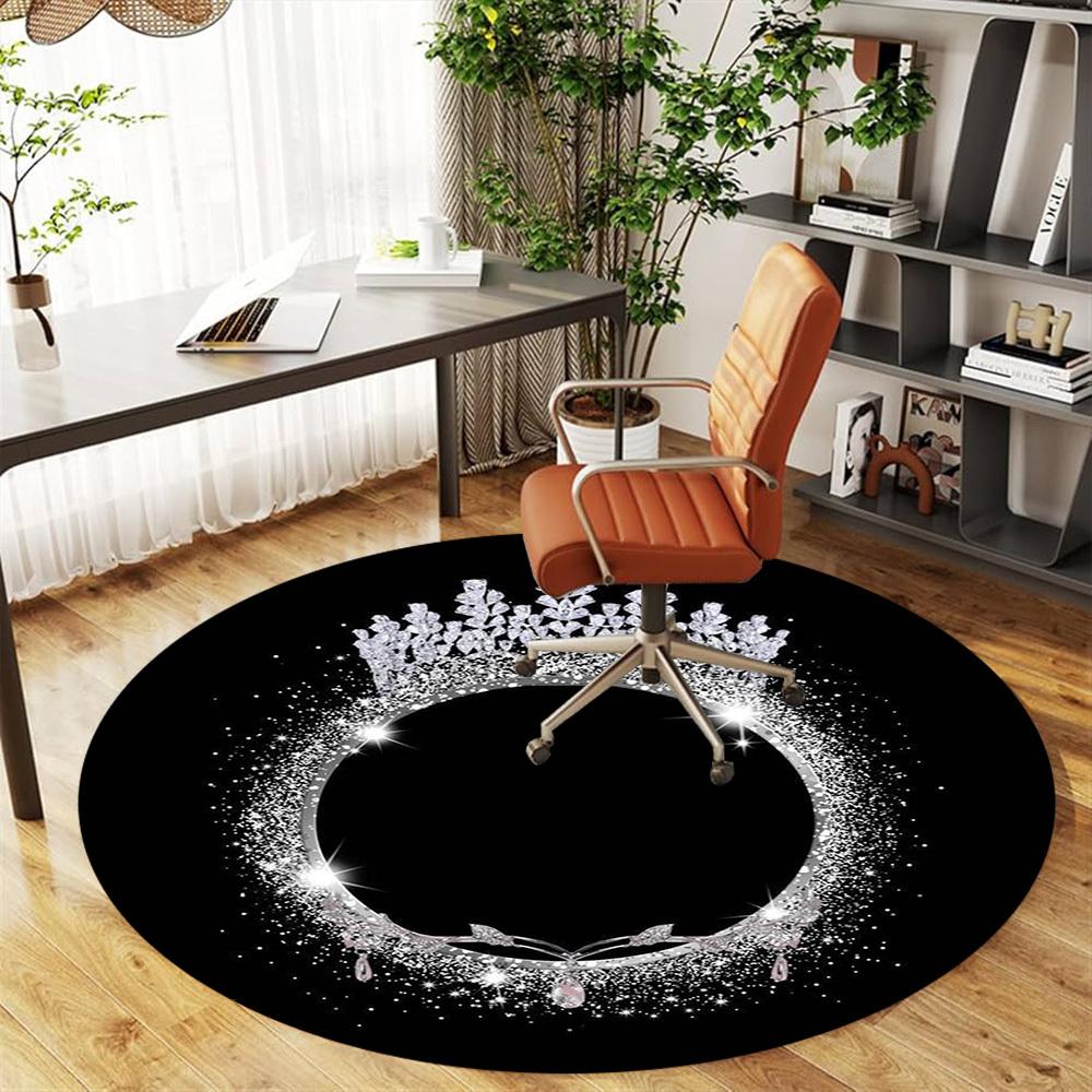 1PC Crown Sparkle Office Round Area Rug, Under Office Chairs Bedroom Living Room Home Decor,Carpet for Office, -1110290