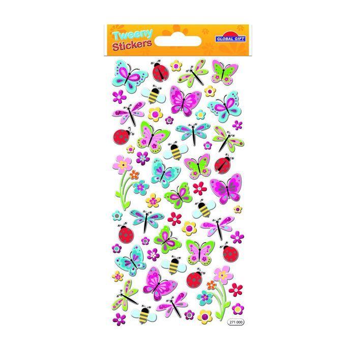 Autocollants - GLOBAL GIFT - Papillons et fleurs - Réutilisables - Relief 3D - Multicolore