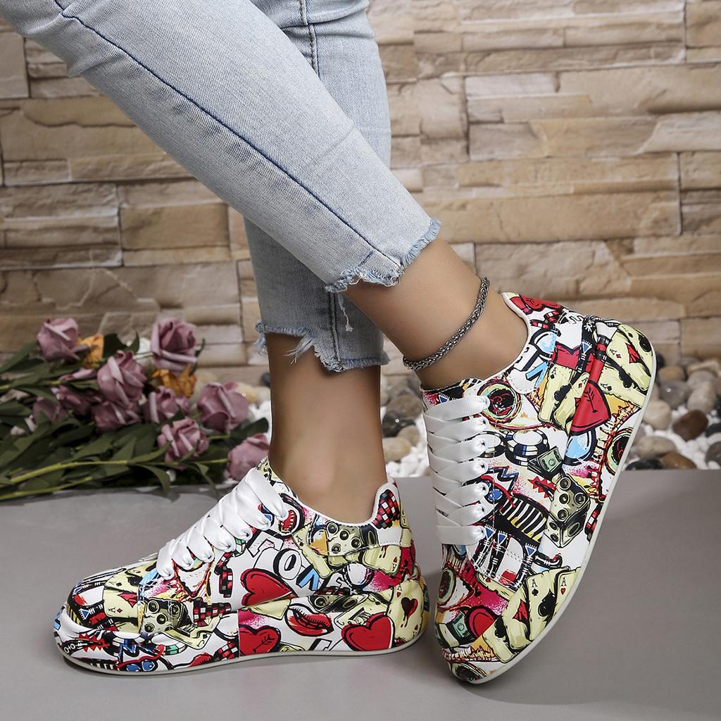 Women Printing Sneakers Lady Vulcanized Shoes Retro Lace-up Female Platform Skateboard Fashion Women Casual Shoes Footwear