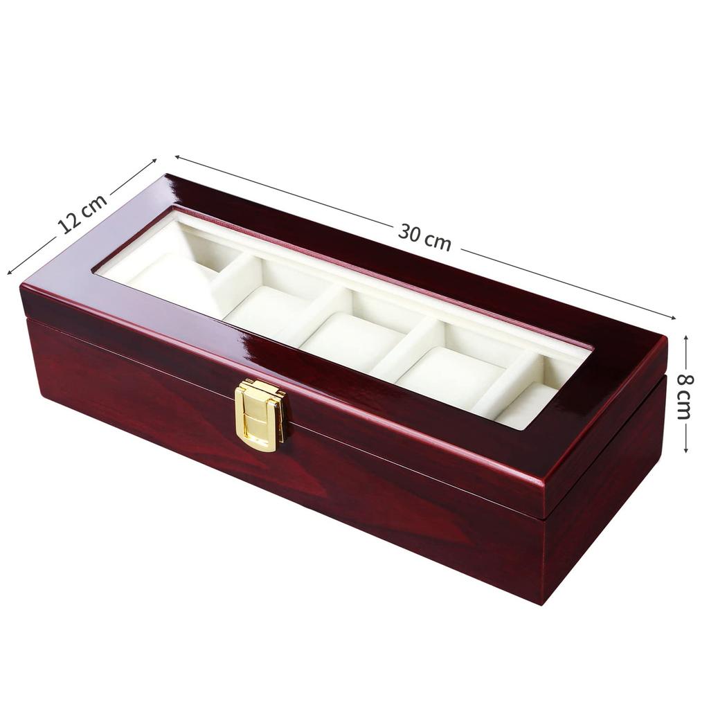 SONGMICS Watch Storage Case for 5 Made of Wood with Transparent Luxury Watch Christmas Collection Watch Watch Accessory Piano Lacquer Gift JOW005C01