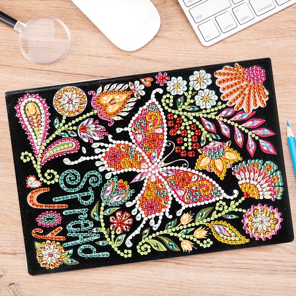 5D Diamond Art Painting Notebook Kits Spread Joy Butterfly Cover Leather DIY Special Shaped Journal Sketchbook Cross Stitch Diamond Art Hardcover
