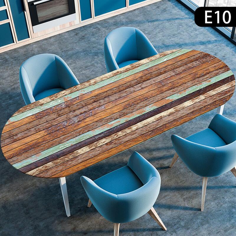 1PC Waterproof Oval Elastic Tablecloth Wooden Plank Texture Style Dining TableCloth Kitchen Dining Wedding Party Decoration