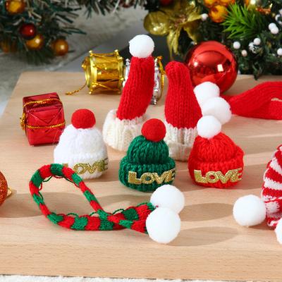 5 bucăți pălării mici de Crăciun, 4,5 cm, șapcă de desene animate tricotate, sticla de vin, ornament pentru păpuși, decorațiuni pentru festival