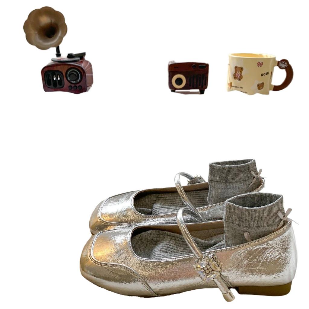 French three-color optional evening wind Mary Jane shoes 2025 autumn new flat-soled single shoes light mouth leather shoes