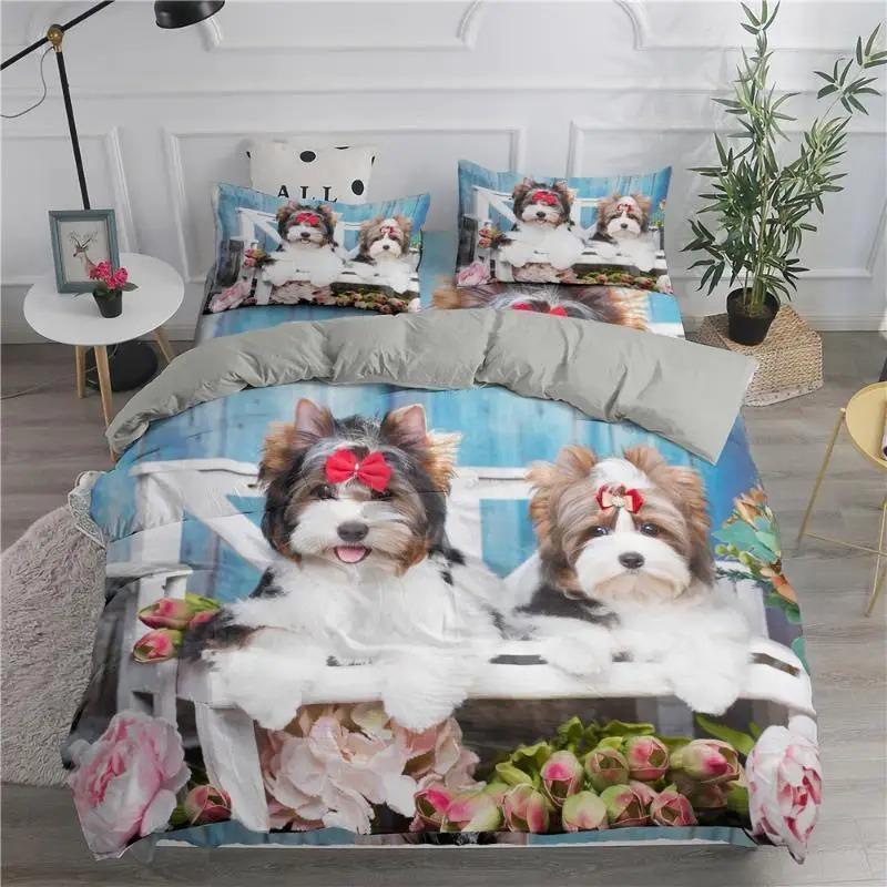 Dog Cute Samoyed Bedding Set Boys Girls Twin Queen Size Smiling Angel  Lovely Puppy Duvet Cover Pillowcase Bed Kids Adult